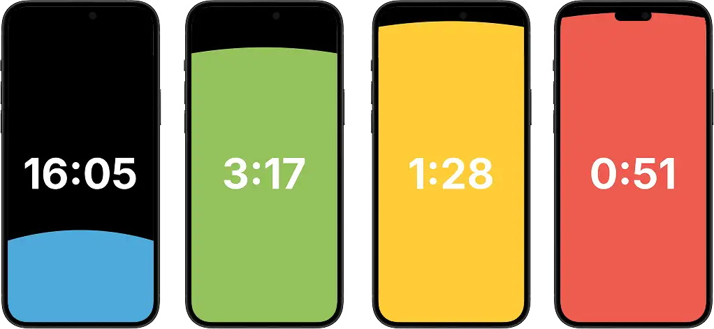 Presentation Timer countdown screens shown in blue, green, yellow and red pacing colors